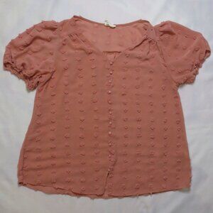 FLOWER & FEATHER womens TOP pink BLOUSE shirt MAUVE rose VALENTINES DAY SIZE 2XL